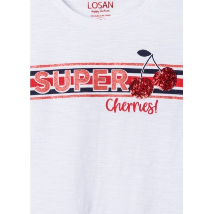 Detalle estampado Camiseta Losan niña junior Super Cherries! manga corta
