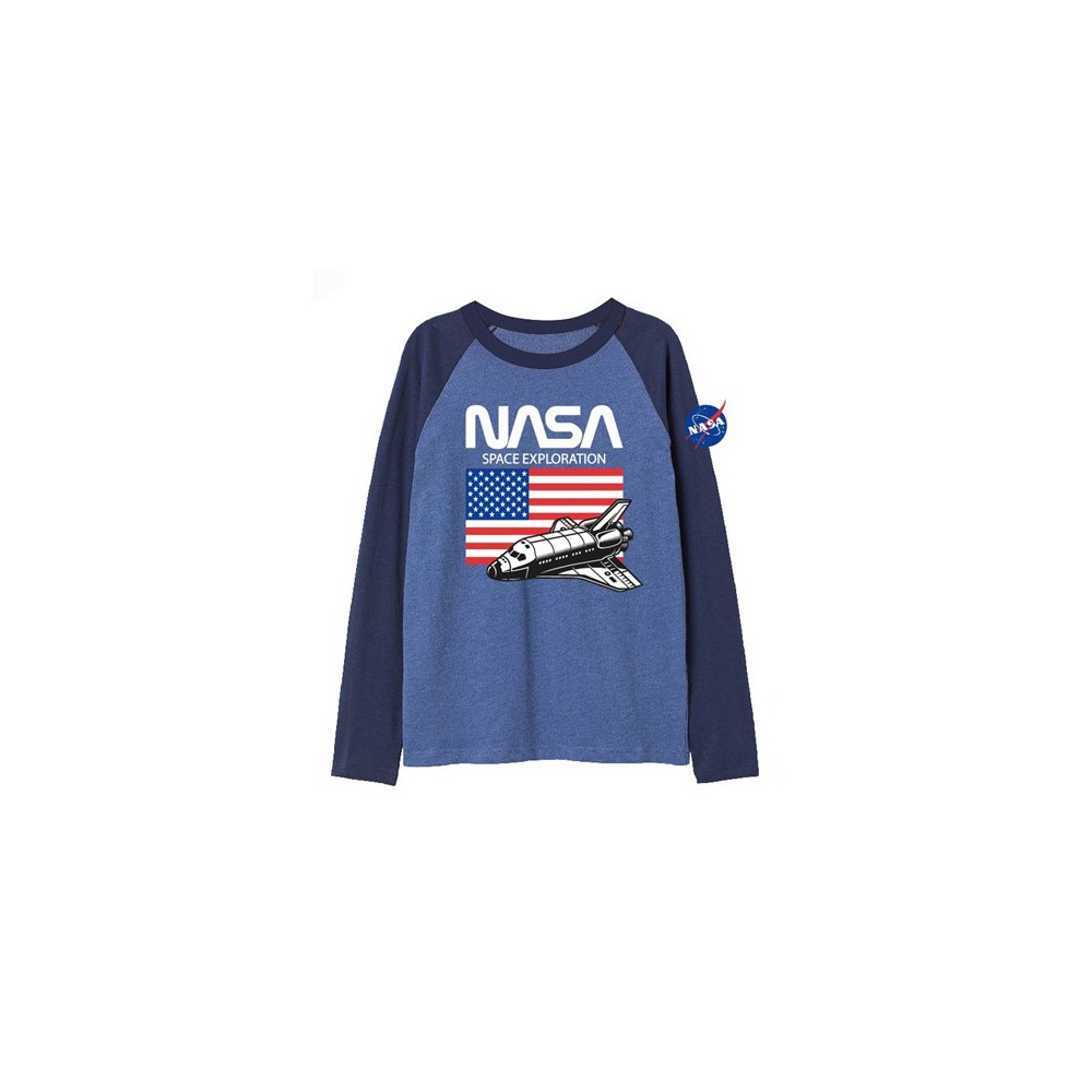 Camiseta Nasa niño bandera USA manga larga Azul