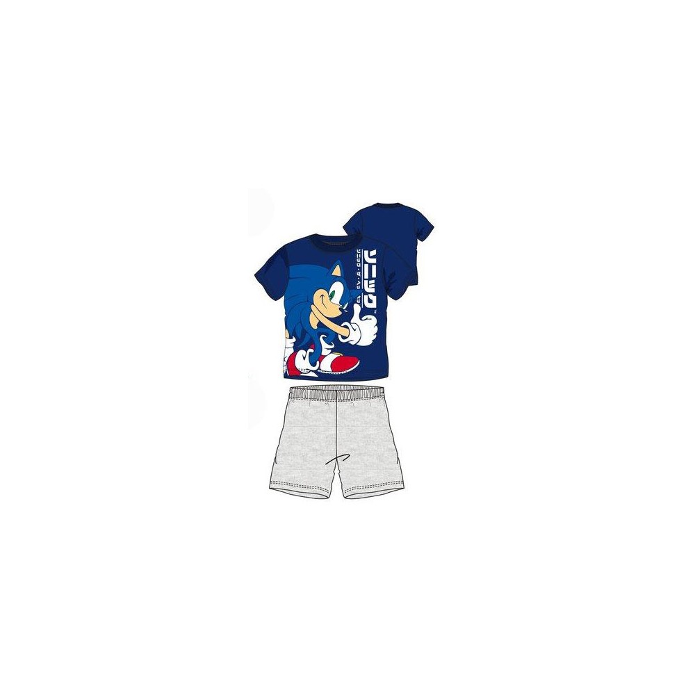 Pijama Sonic de Sega niño manga corta camiseta azul pantalón gris