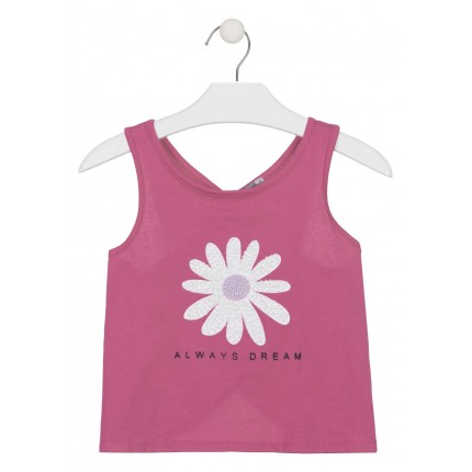Camiseta Losan niña junior sin mangas en punto liso con aplique