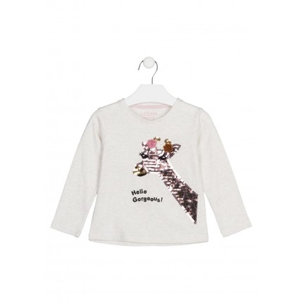 Camiseta Losan Kids niña con jirafa de lentejuelas de manga larga