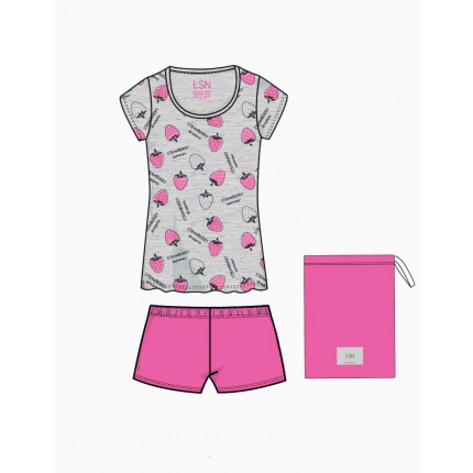 Pijama LSN chica Fresas manga corta de punto liso servido en bolsa