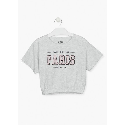 Camiseta LSN chica junior Paris con bajo elástico