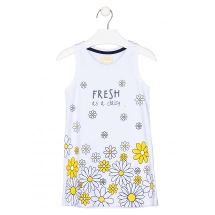 Vestido Losan Kids niña Fresh as a daisy tirantes de punto liso en blanco