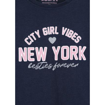 Detalle estampado de Camiseta Losan niña infantil New York manga larga